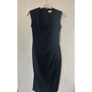 NWT $134 Calvin Klein Bodycon Sheath Dress Black Stretch Draped Size 2